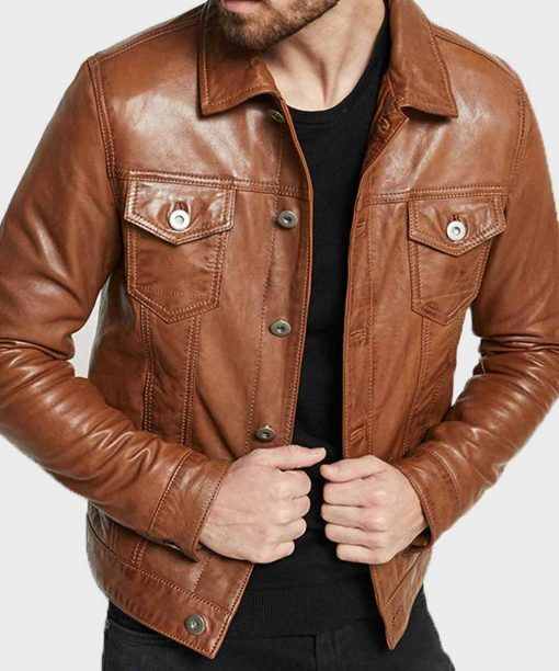 Men Brown Leather Jacket At Jacketars